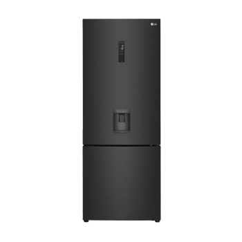 Vista frontal de Nevera LG Congelador Inferior 461L Negro Mate Disp. agua GB45WPT